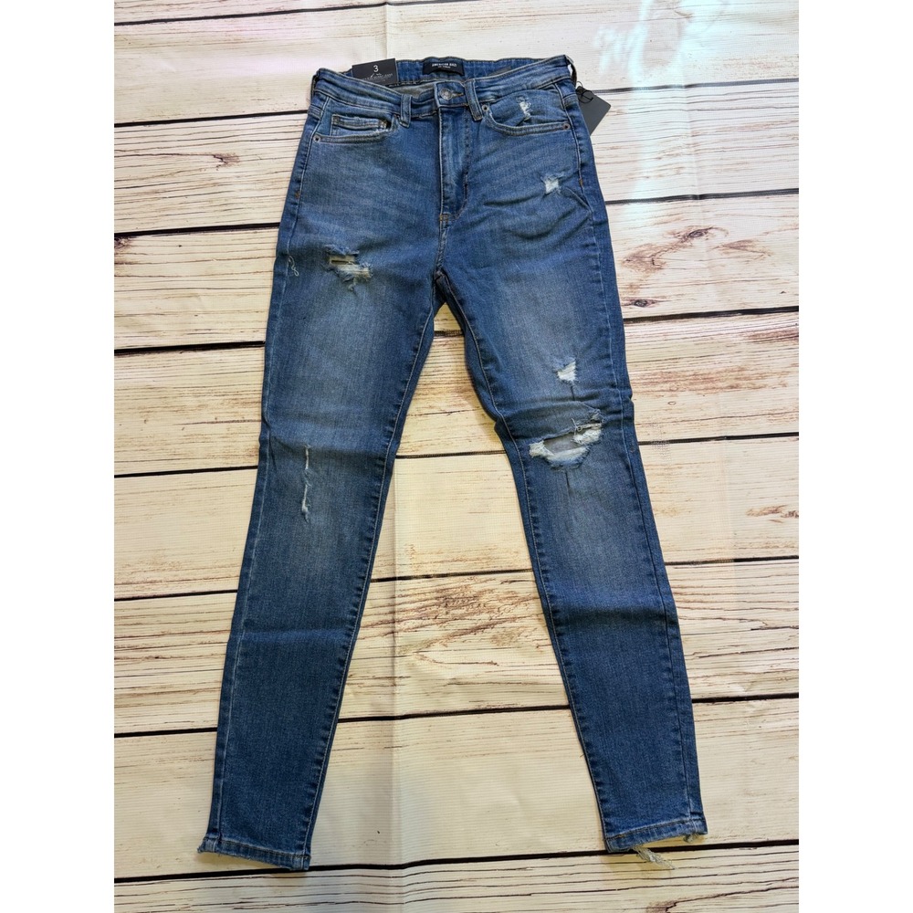 American Bazi High Rise Skinny Jeans Distressed Raw Hem Medium Wash Womens 3